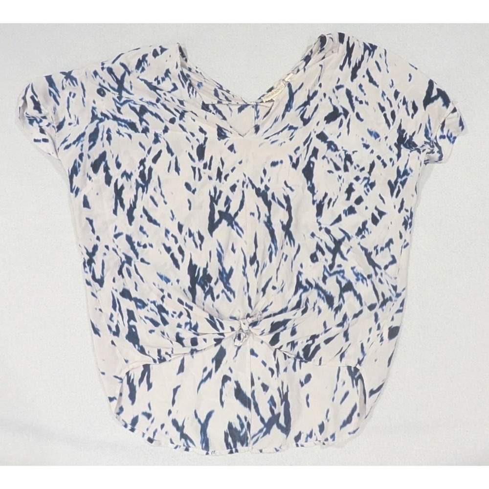 Cynthia Rowley Silk Blouse Womens L Blue White Excellent Knot Front Tie Dye Top